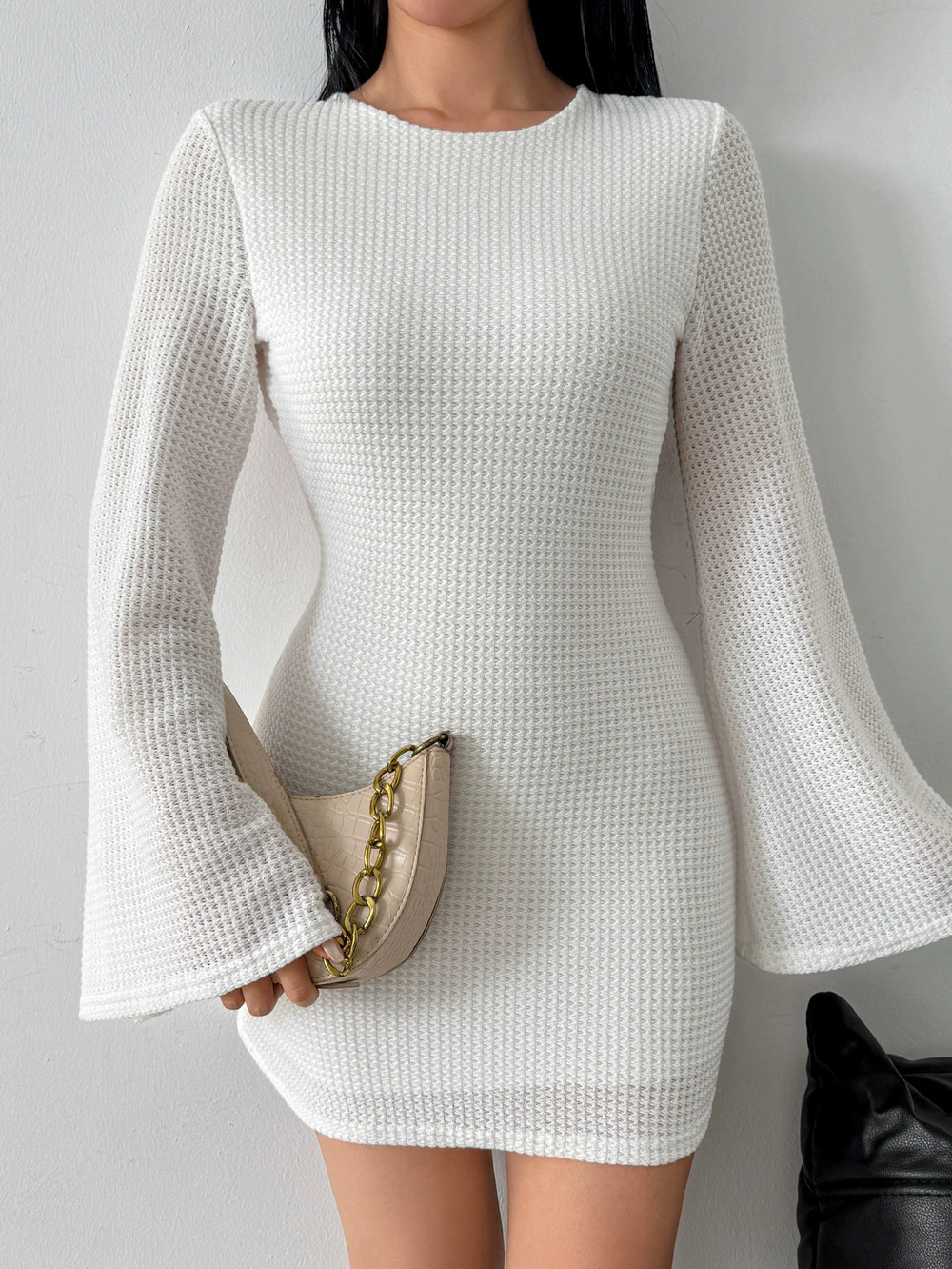 Zara Autumn Winter Solid Color Fitted Long Sleeve Dress